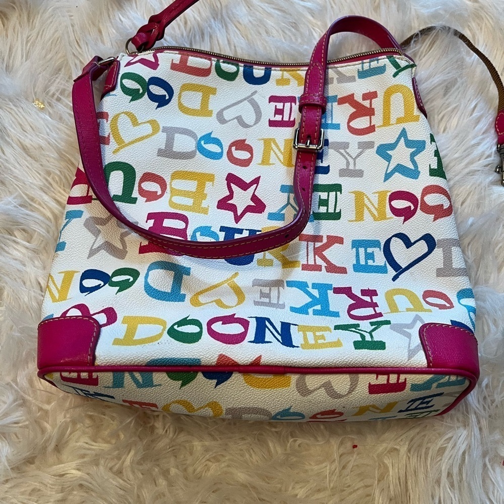 Dooney Bourke Pink Graffiti Rainbow Logo Pattern Tote  Bag  excellent condition - Picture 7 of 7
